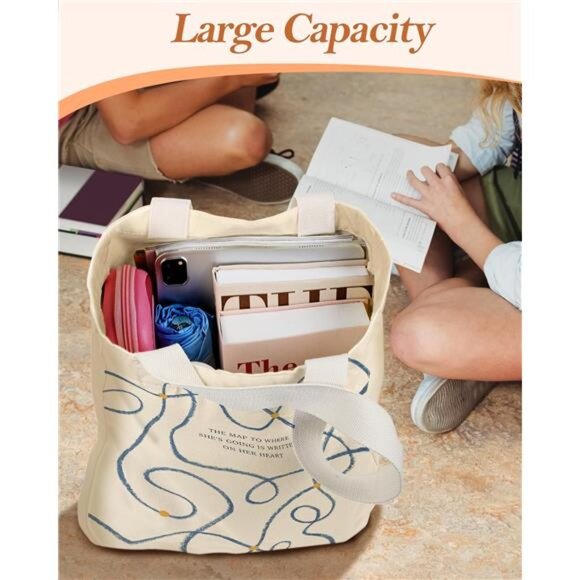 Canvas Tote Bag with Pocket for Women - Picture 3 of 6